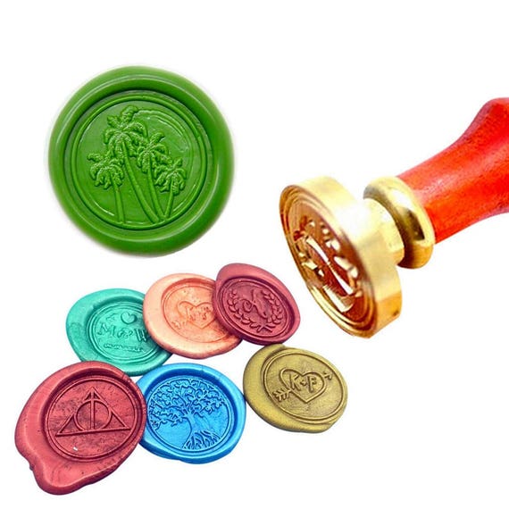 Kokosowe Drzewo Laku Stempel Kokosowe Drzewo Wosk Uszczelniająca Pieczęć Zestaw Kokosowe Drzewo Wosk Pieczęć Niestandardową Datę Początkowa ślub