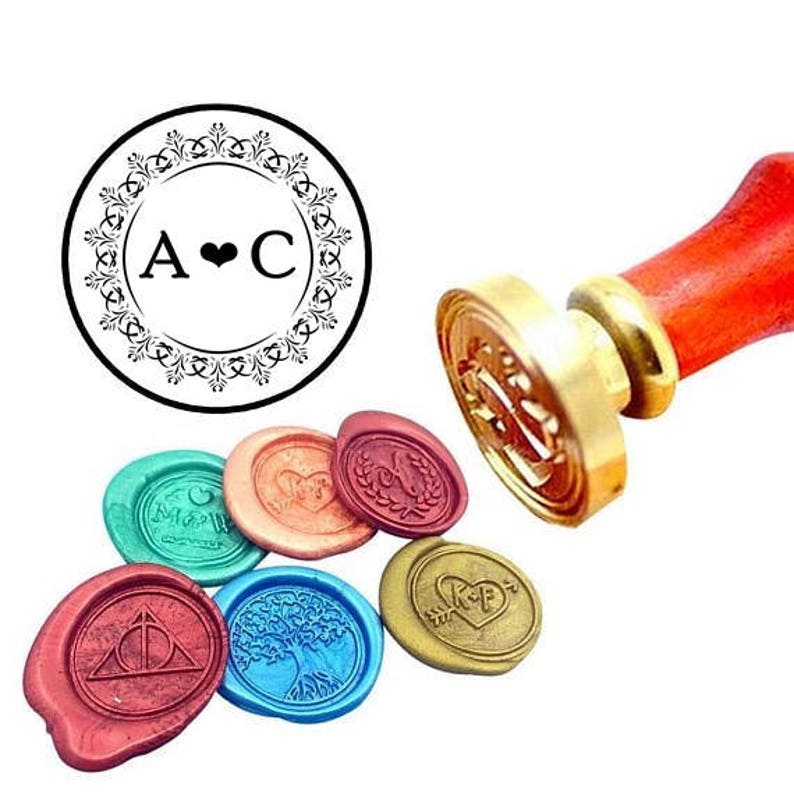 Custom Personalized Monogram Wax Seal Stamp Wedding Sealing Wax Stamp Kit Wedding Wax Stamp Custom Initial Date Wedding Invitation seal kit