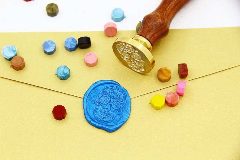 Sugar Skull Wax Seal Stamp Sugar Skull Sealing Wax Stamp Kit Sugar Skull Wax Stamp Custom Initial Date Wedding Invitation Personalized Stamp