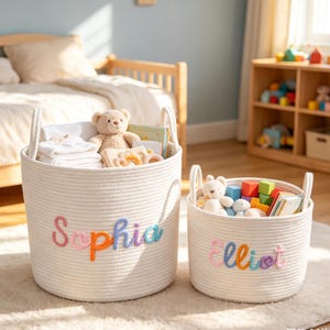 Cesta con nombre para bebé, regalo personalizado de cuerda de algodón para baby shower, almacenamiento de juguetes, regalos con monograma para recién nacidos.