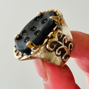 Gold relic ring by M A Y A S K Y,  organic gold cocktail ring cubic zirconia, brass ring with cz, Hammered Effect ring, Organic boho band