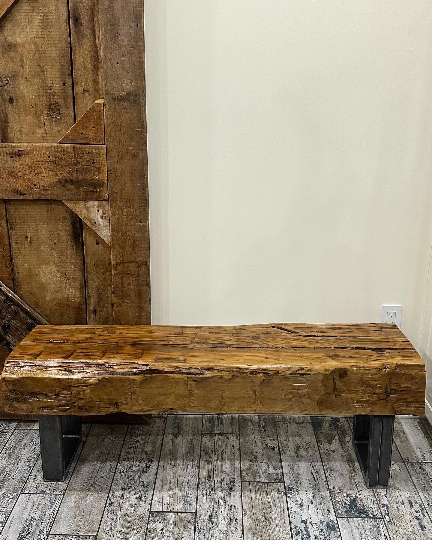 4 1/2 Long Rustic Reclaimed Hand Hewn Wood Beam Entryway Bench / Table