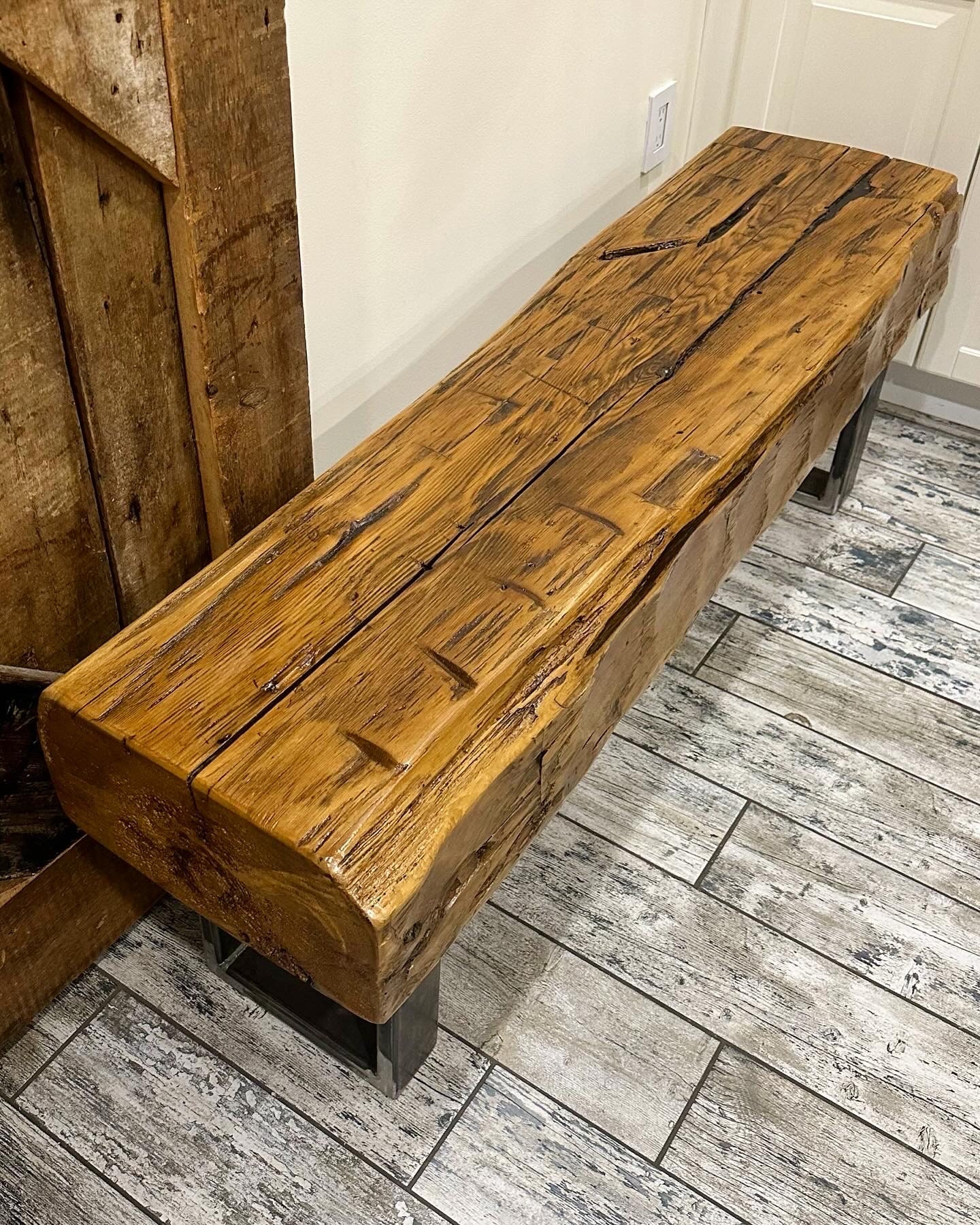 4 1/2 Long Rustic Reclaimed Hand Hewn Wood Beam Entryway Bench / Table