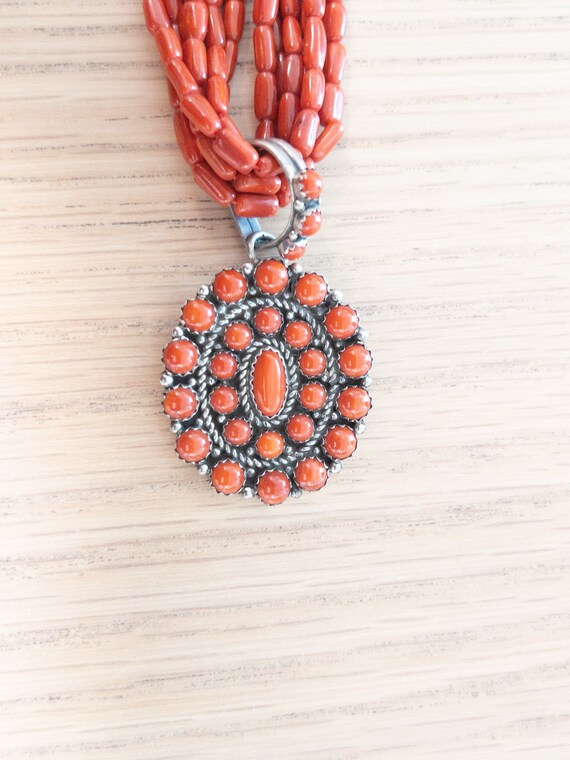 Vintage Native American Oxblood Coral and sterlin… - image 6