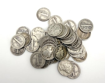 50 Mercury Dimes various dates 90% Silver roll
