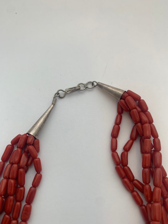 Vintage Native American Oxblood Coral and sterlin… - image 5