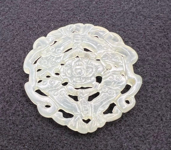 Vintage Celadon Nephrite Jade Pendant Medallion - image 1
