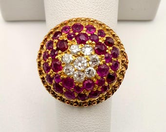Vintage 18k Gold Diamond and Ruby Ring