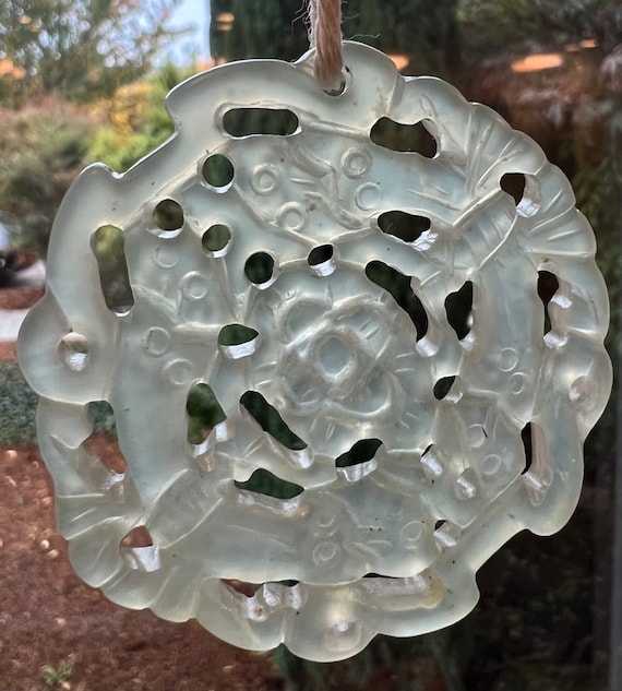 Vintage Celadon Nephrite Jade Pendant Medallion - image 3