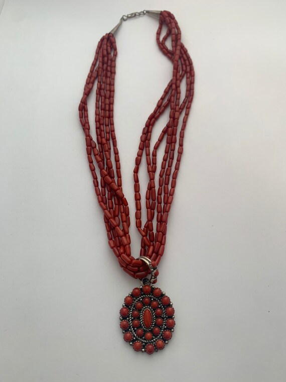 Vintage Native American Oxblood Coral and sterlin… - image 2