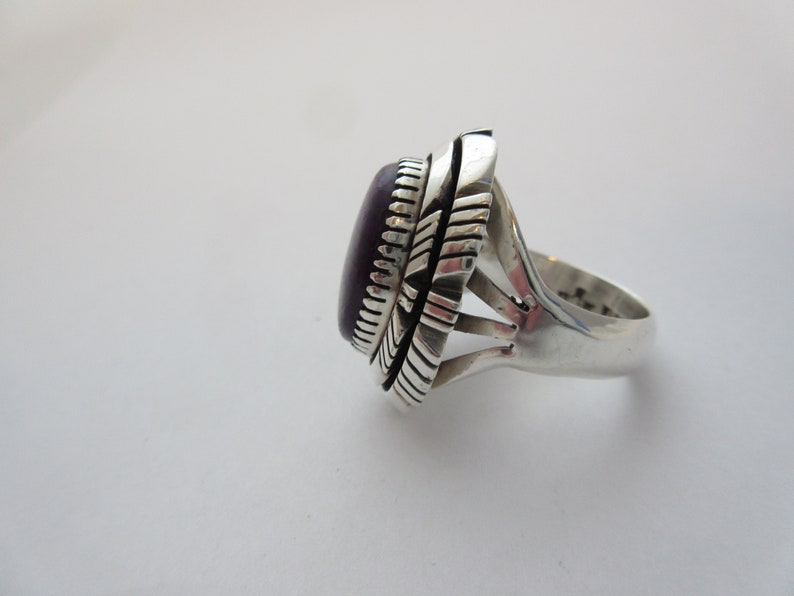 Navajo Signed OOAK Natural Amethyst Ring Sterling Silver Austin Garcia KEWA Santo Domingo Pueblo
