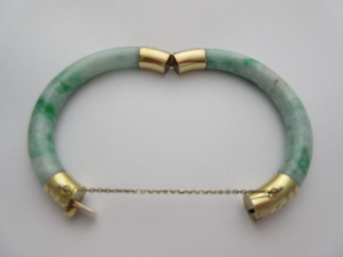 Vintage 14k Solid Gold and Jade Bangle Bracelet Etsy