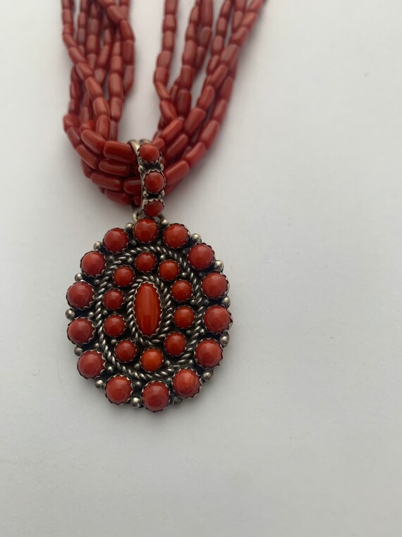Vintage Native American Oxblood Coral and sterlin… - image 3