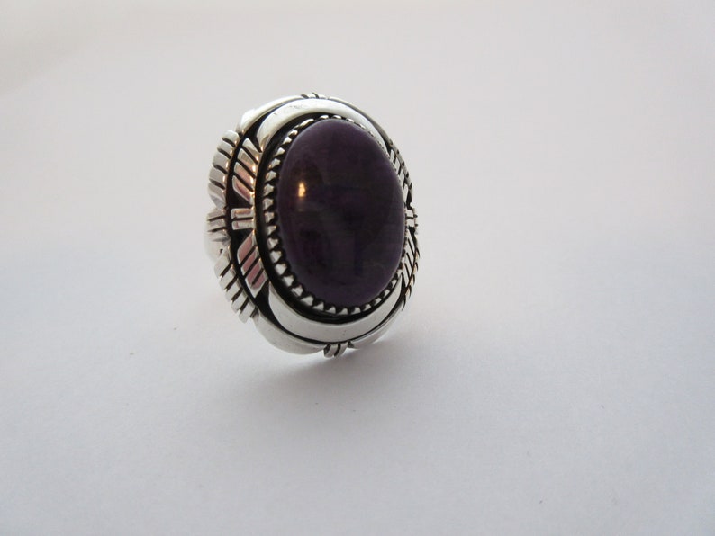 Navajo Signed OOAK Natural Amethyst Ring Sterling Silver Austin Garcia KEWA Santo Domingo Pueblo