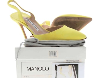 Manolo Blahnik Carolyne yellow suede slingback point toe pumps, 3 inch heels, size 40