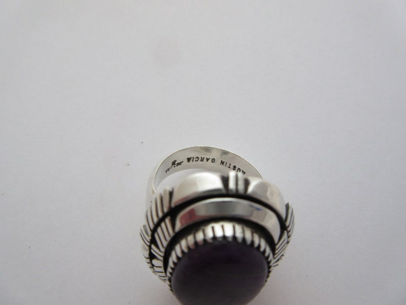 Navajo Signed OOAK Natural Amethyst Ring Sterling Silver Austin Garcia KEWA Santo Domingo Pueblo