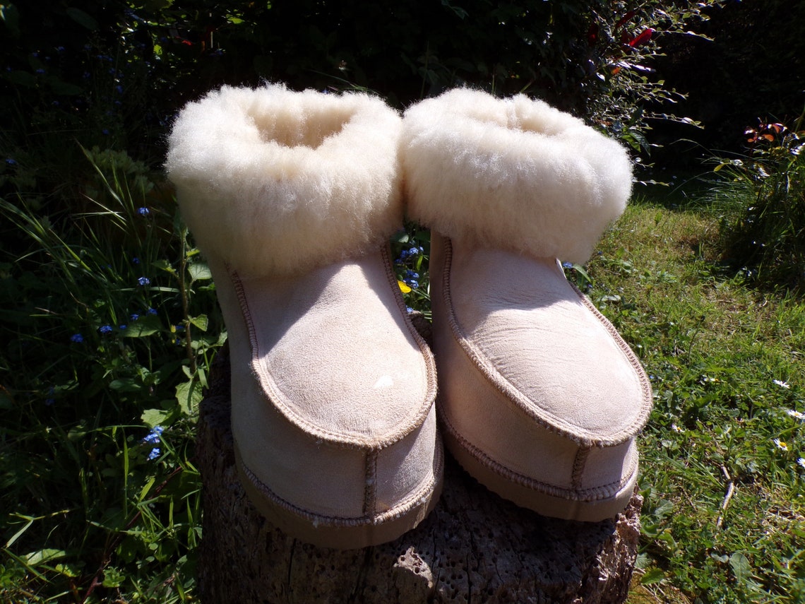 Vegetable tanning sheepskin slippers with rubber sole | Etsy