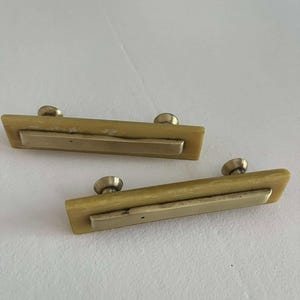 2 Vintage Yellow Bakelite and Brass Art Deco Drawer Pulls