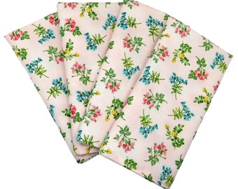 Cloth Napkins, Set of 4, 14X14, 100% cotton. Dainty, beautiful flowers on light pink background. Packaged for gift giving!