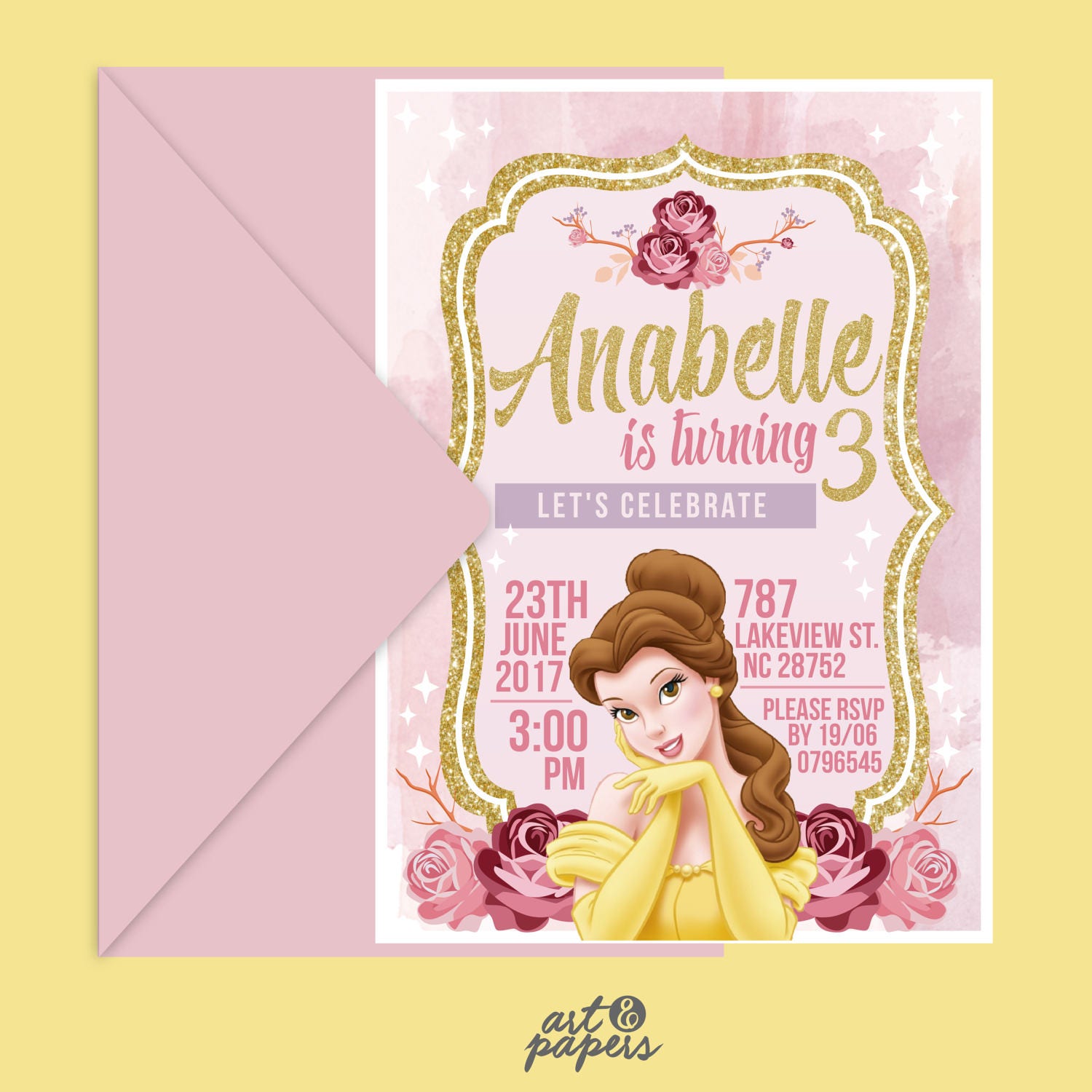 Printable Princess Belle Invitation Princess Belle Invite | Etsy