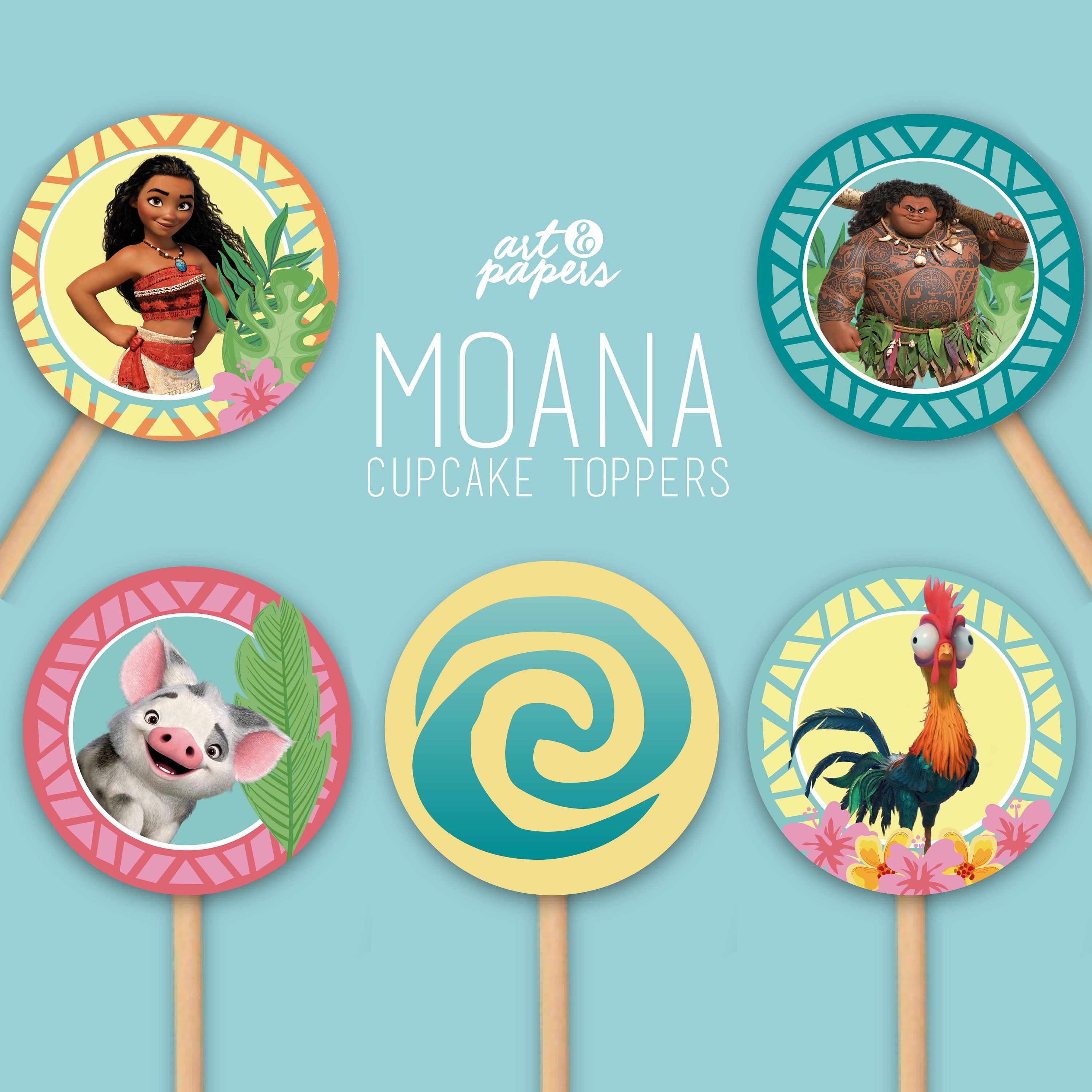 Instant Download Printable Cupcakes Toppers Moana Party Etsy Instant Download Printable Cupcakes Toppers Moana Party Etsy