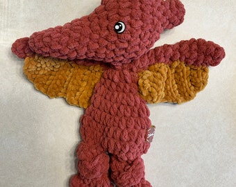 READY TO SHIP - Petey Pterodactyl mini - lovey - snuggler - cuddler - baby - toddler - stuffed animal - mini - knotted lovey - crochet lovey