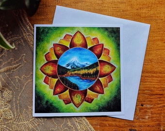 Frog Peak Mandala Card | Blank Inside | Greeting Card | Christmas | Kootenays | Slocan Valley | Mountain | River