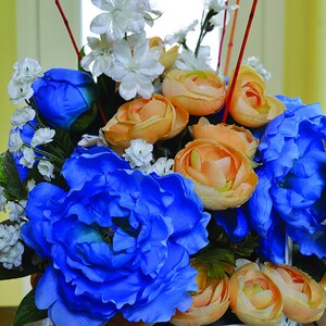 Easter Hydrangea Blue Centerpiece Arrangement Floral Artificial Spring Decoration Blue Orange Artificial Hydrangea Orange Ranunculus Vase image 4