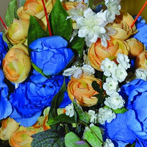 Easter Hydrangea Blue Centerpiece Arrangement Floral Artificial Spring Decoration Blue Orange Artificial Hydrangea Orange Ranunculus Vase image 7