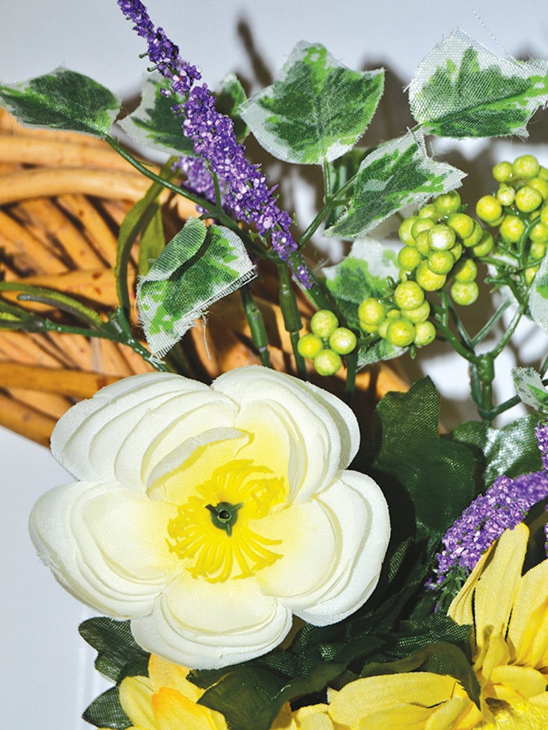 Easter Wreath Front Door Floral Decoration Artificial Purple Hydrangea Floral Wreath Valentines Gift Grapevine Wreath Yellow Gerbera Daisies