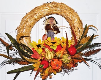 Valentine gift Front Door Decoration Halloween Wreath Scarecrow Fall Fruit Squash Harvest Wreath Thanksgiving Wreath Straw Wreath Sunflowers