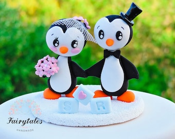 Unique Custom Wedding Cake Topper - Penguin Bride and Groom Figurines for a Special Touch