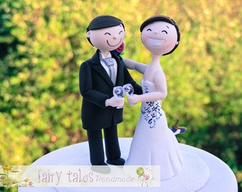 Handmade Personalized Wedding Cake Topper - Celebrate with a Cheerful and Smiling Couple