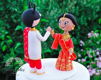 Personalized Wedding Cake Topper, Indian Cake Topper, Wedding Cake Topper Figurine, Funny Wedding Cake Topper Unique India Bride and Groom