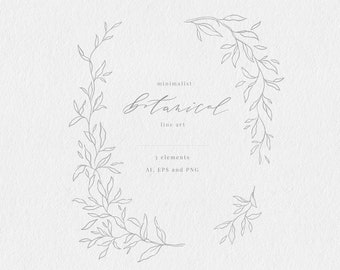 Botanical line art | garland vector | botanical line art clipart | Minimalist sketch vector