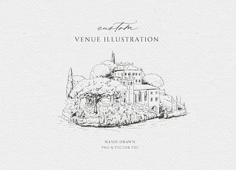 Custom Venue Sketch Wedding Invitation: Hand-drawn Illustration ...