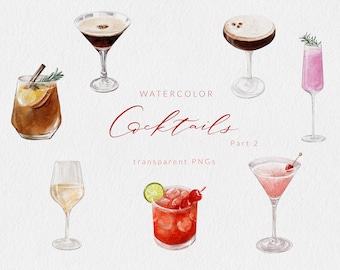 Watercolor Cocktails | Watercolor Drink Images | Espresso Martini | Dirty Shirley