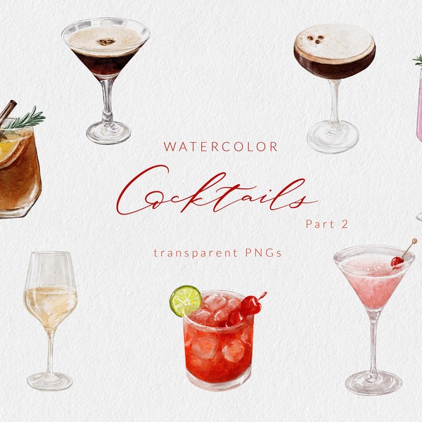 Watercolor Cocktails | Watercolor Drink Images | Espresso Martini | Dirty Shirley