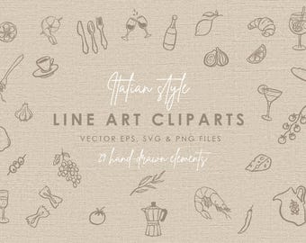 Italian Food Line Art Clipart: Hand-Drawn Vector Graphics (PNG, SVG, EPS)