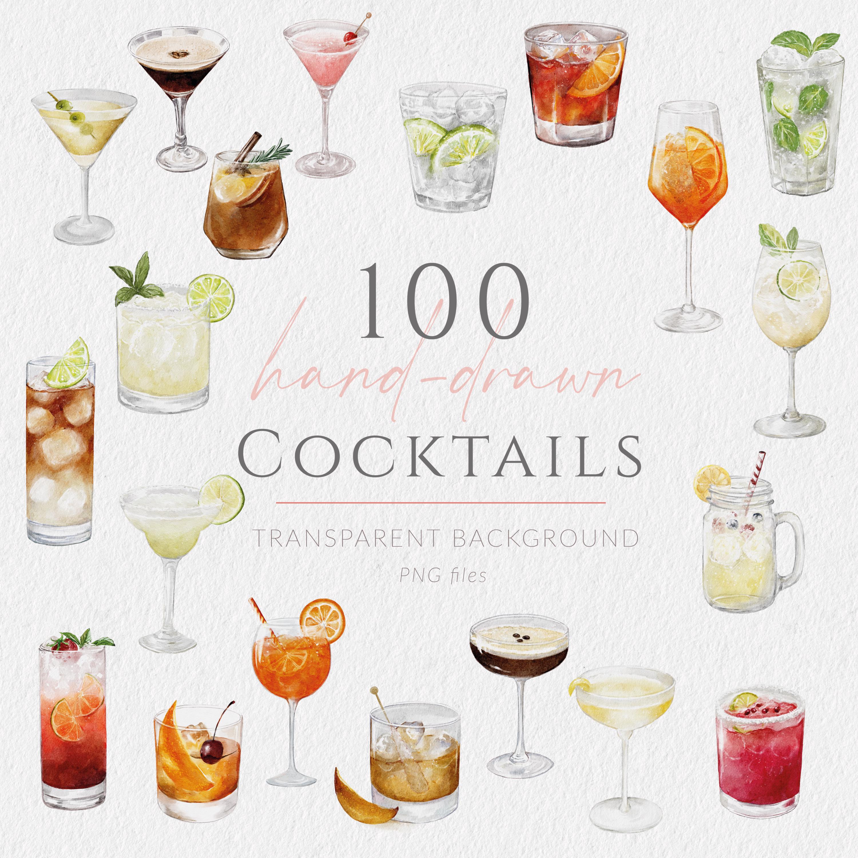 Watercolor Cocktails | Watercolor Drink Images Bundle | Espresso Martini | Bar Menu Cliparts | Cocktail Bundle | Margarita Aperol Daiquiri