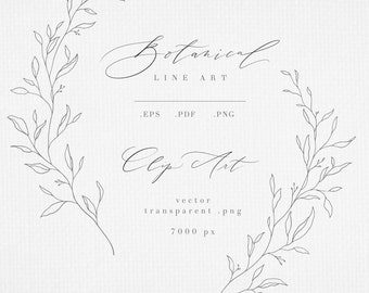 Botanical line art foliage garland wreath clipart vector free commercial licence