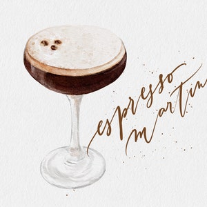 Espresso Martini Watercolor Illustration | Espresso Cocktail | Espresso Martini Clipart