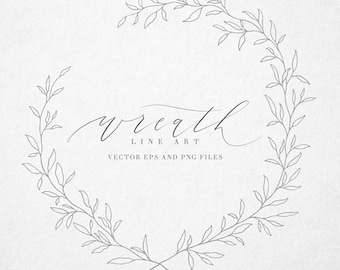 Wreath botanical line art foliage garland wedding  clipart vector free commercial licence