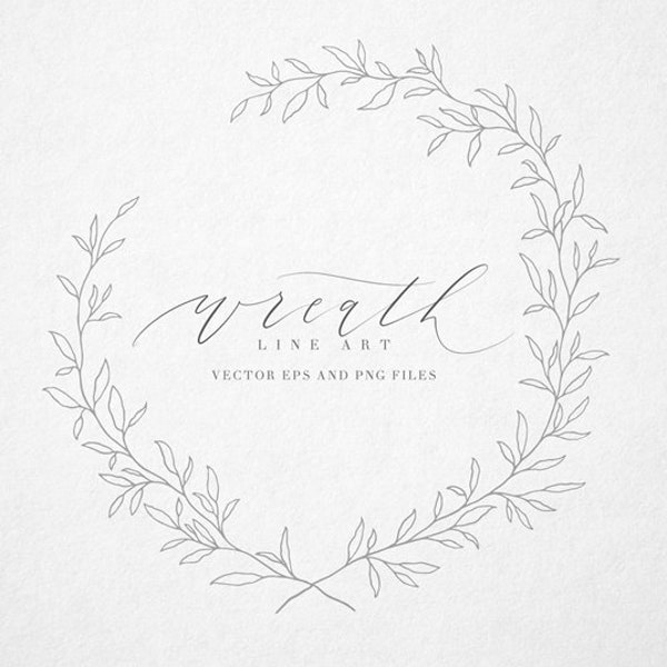 Wreath botanical line art foliage garland wedding  clipart vector free commercial licence