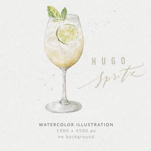 Hugo Spritz aquarel illustratie | Vlierbloesem Spritz Cocktail | Hugo Spritz-clipart