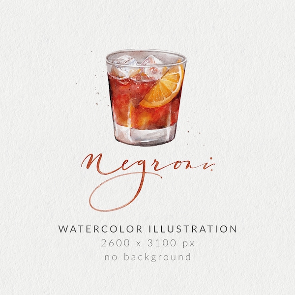 Negroni Watercolor Illustration | Negroni Cocktail | Negroni clipart | Negroni PNG