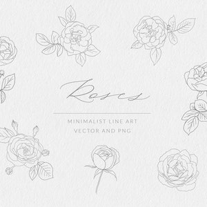Roses Line Art Clipart | Rose Sketch | Rose Outline | Rose Vector