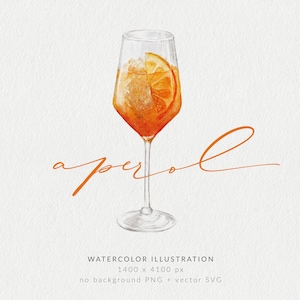 Aperol Spritz aquarel illustratie | Proseccococktail | Aperol-clipart | Aperol-vector | Aperol-SVG | Aperol PNG