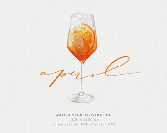 Aperol Spritz Aquarell Illustration | Prosecco Cocktail | Aperol Clipart | Aperol Vektor | Aperol SVG | Aperol PNG