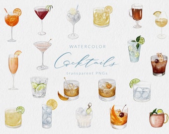 Watercolor Cocktails  Watercolor Drink Images  Aperol Spritz Mojito Watercolor PNG Beverages Wedding Bar Menu Cliparts Old Fashioned